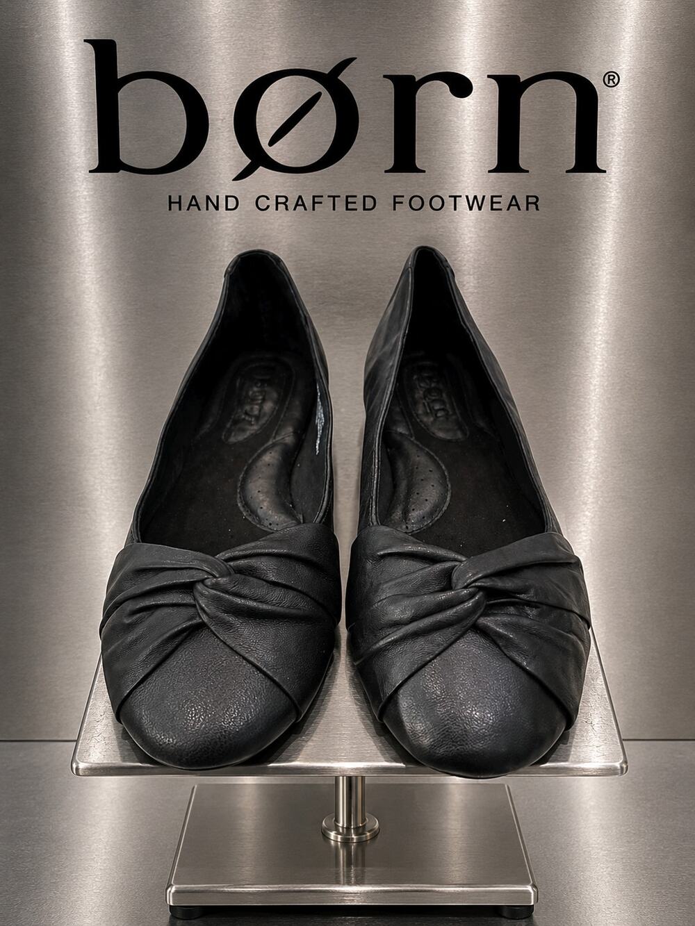 Born Lilly Black Leather Knot Front Ballet Flats W32114 Women’s 9W
